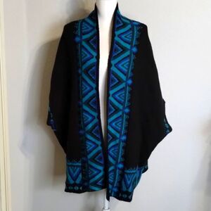 Pioneer Woman Ruana Open Cardigan Shrug Black/Dark Turquoise Size Small